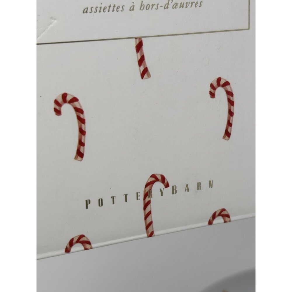 Pottery Barn Christmas CandyCane 7" Appetizer/Hors -d' Auvres Plates Set 4 NIB - Picture 3 of 9